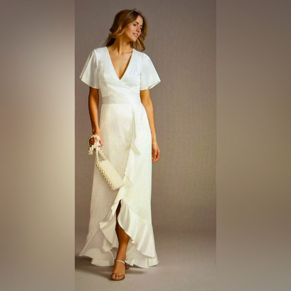Db Studio Size 10 Wedding Dress Flutter Sleeve Satin Dress Ruffle Hem